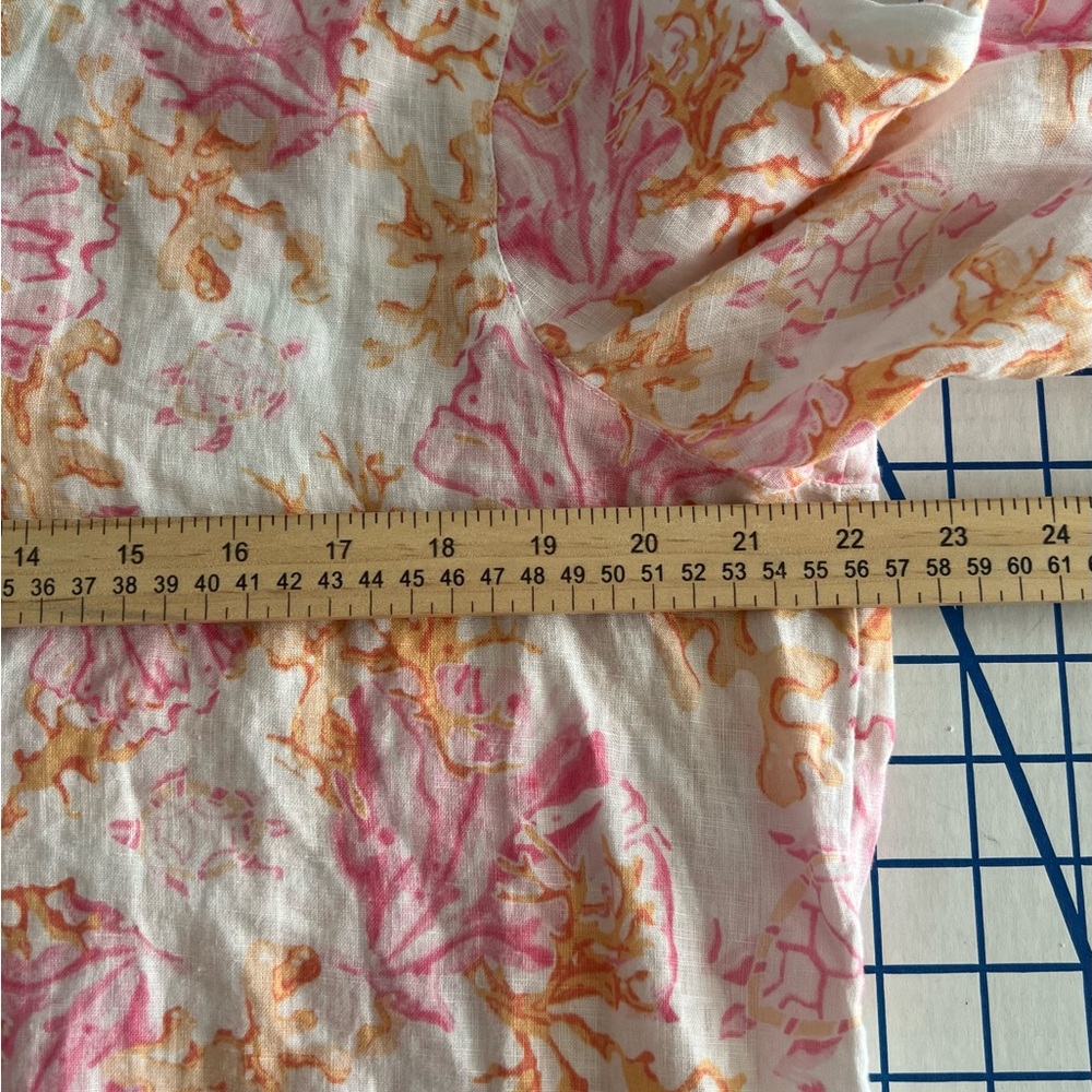 J. Jill Pink and Orange Love Linen Shirt MedP Sea Turtle and Coral Pink Orange - Picture 5 of 7